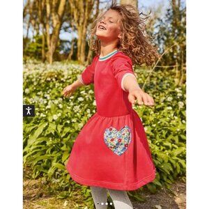 Mini Boden 8-9Y Appliqué Pocket Dress-Raspberry Pink Hearts